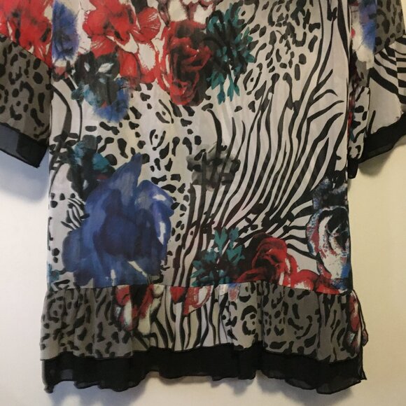 Tricotto Artsy Animal Print Womens Lace Up Bell Sleeve Cover Dress - Picture 7 of 16